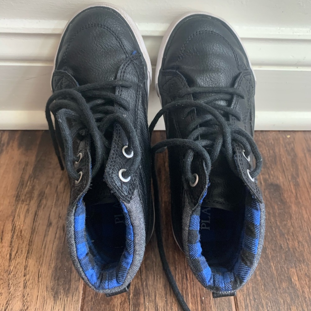Black Leather Plaid High Top Boy Sneakers Size 13